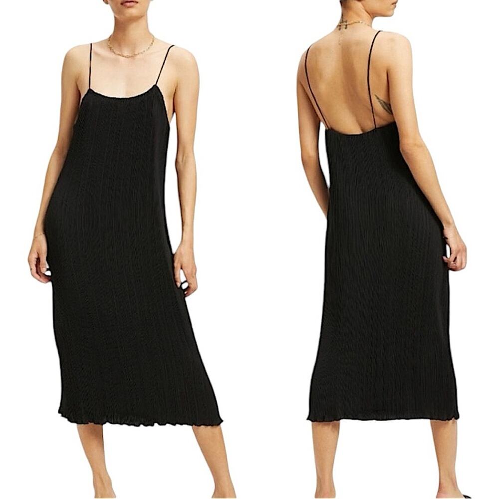 NWT Good American Black Always Fits Plissé Midi Dress Size 1/2 Small/Medium